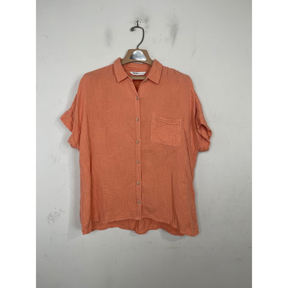 Sonoma Goods For Life Womens Large Coral Gauze Button Down Shirt‎ Cotton